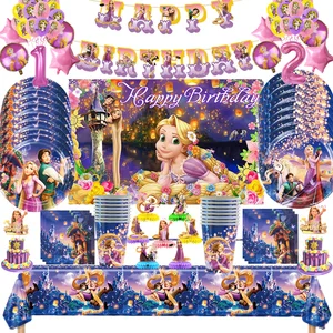 Tangled Rapunzel Theme Party Supplies, Besteck, Papierglas, Teller, Serviette, Tischdecken, Luftballons, Geburtstagsfeierdekoration, Babyparty 10 Hauptverkäufe Rapunzel Geburtstagsfeier - №1