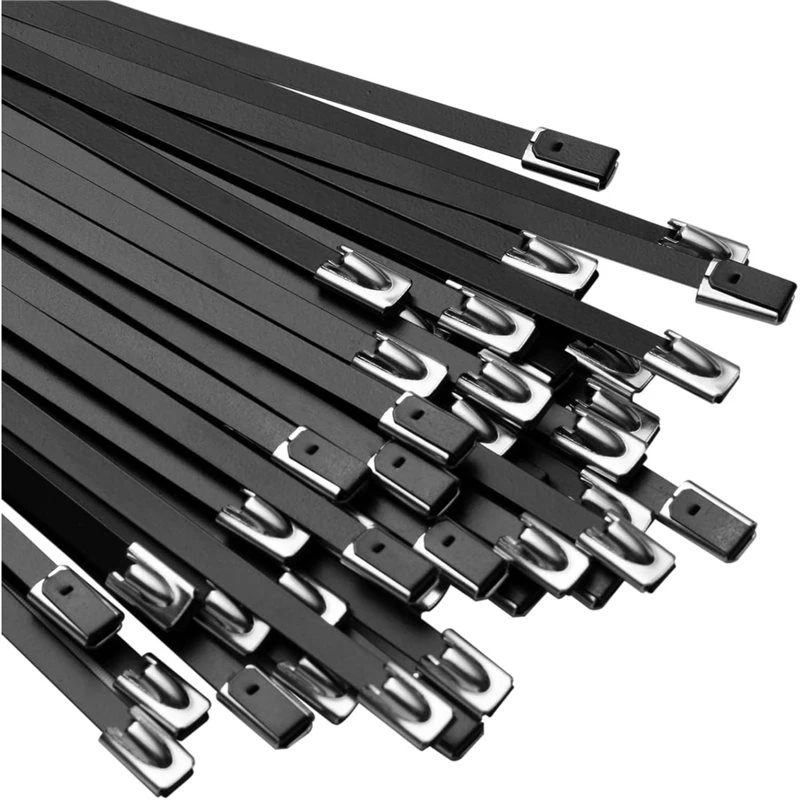 T21C Flexible Wire Zip Ties 100Pc Metal 11.8In Stainless Steel Heavy Duty Exhaust Rope Multifunctional Locking Black Wrap
