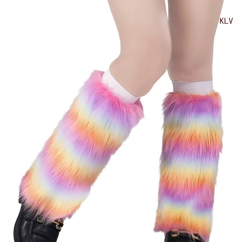 

Gothic Punk Boot Cuffs Leg Warmers Winter Warm Harajuku Y2K Vintage Colorful Furry Plush Boot Cover Calf Socks for Women