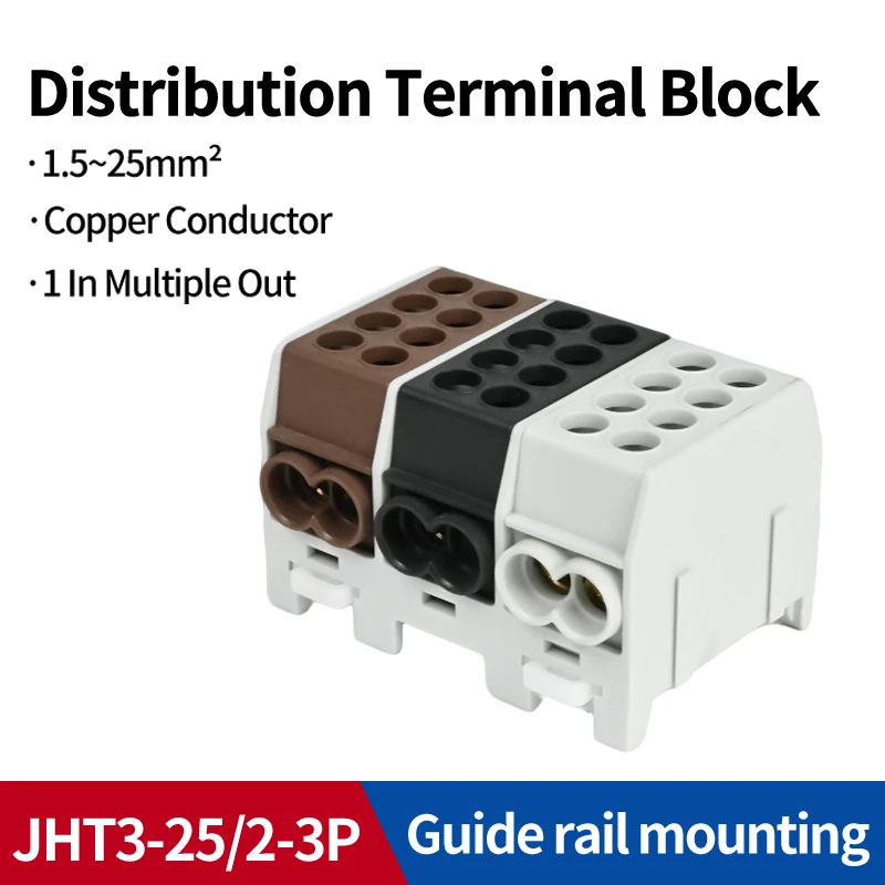 JHT3-25 DIN Rail Aluminum Power Distribution Terminal Modular Assembly Terminal for Distribution Box Power Distribution