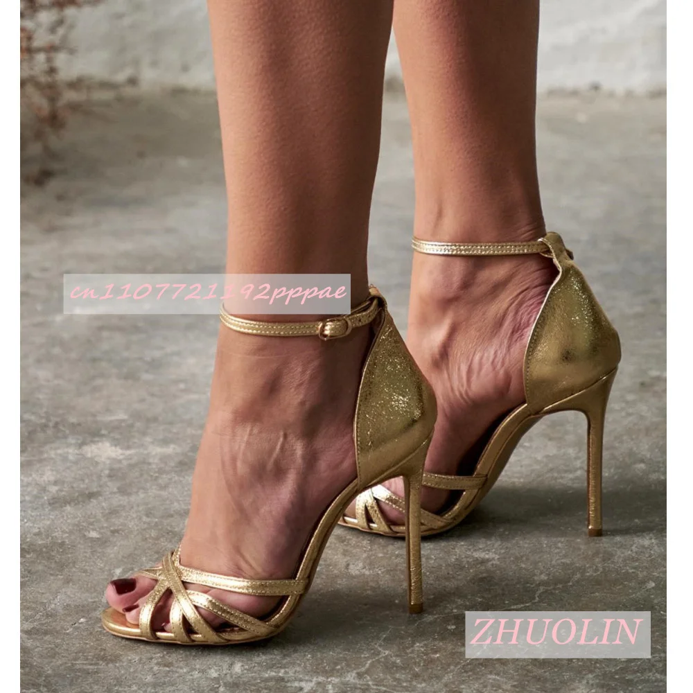 2026 New Summer Silver Open-Toe Wedding Shoes Women'S Buckle Strap Stiletto Sandals Fashionable Simple Casual Evening Shoes 46 - view 2