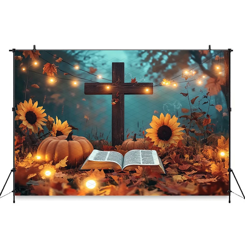Mocsicka осенний фон деревянный крест книга тыква вечерние баннер желтые опавшие листья декор подсолнечника осенний фото фон
