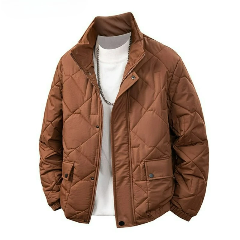 

2026 Winter Stand-up Collar Fashionable Men Outerwear Versatile Warm Jacket Light Luxury Large-sized Windproof Warm Cotton Coats