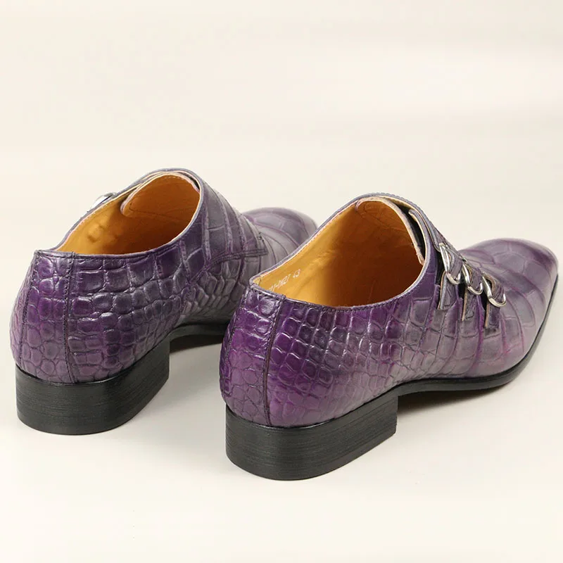 Sapatos de couro com padrão crocodilo masculino, fundo elegante, mocassins de couro puro, nova moda, roxo