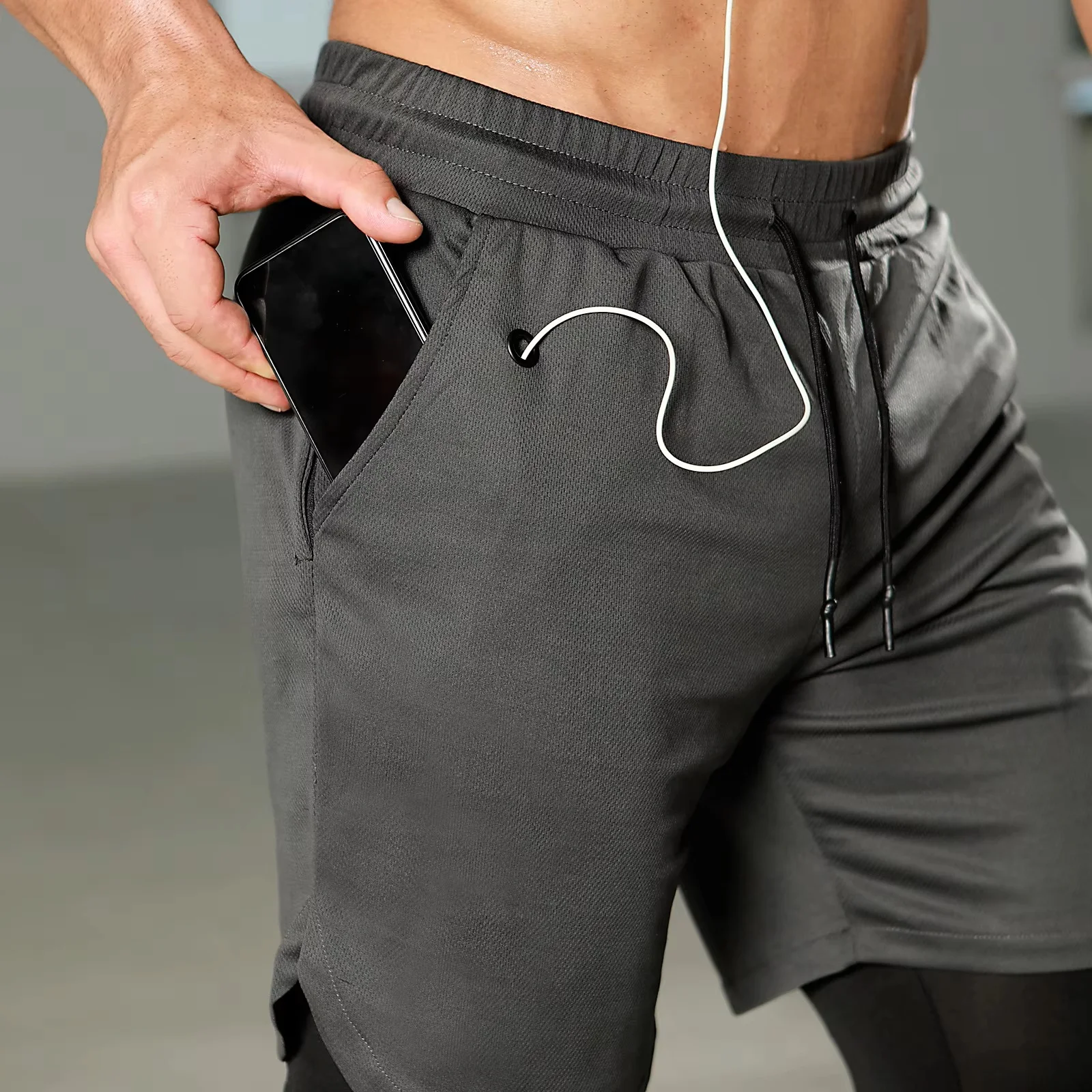 Gym Pants Man with Shorts 2 in 1 Fitness Men's Sports Pants Compression Pants Double Deck Workout Running Jogger Training Tights
