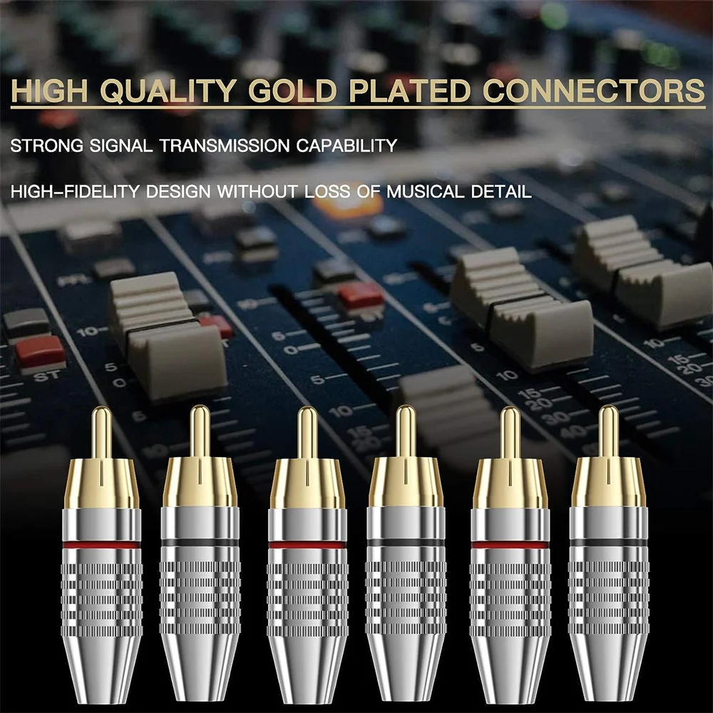 Musical Sound RCA Plugs Audio jack Male Audio Video Connector Gold Adapter HIFI Gold Plated Audio Cable RCA Connectors Adapter