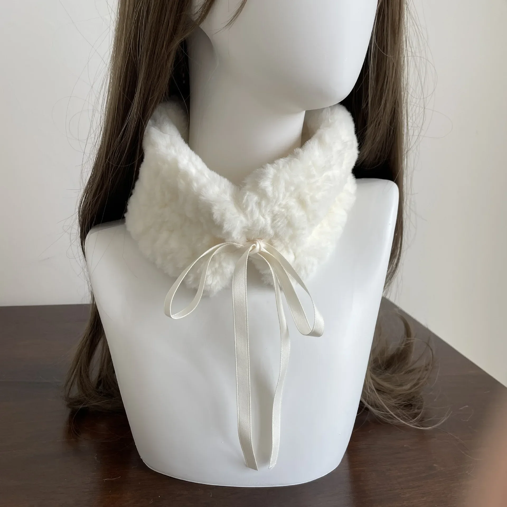 Kawaii Japanese Hairball Hair Collar Scarf Winter Thickened Warm Cute Imitation Fur Rabbit Plush Tie Rope Neckerchief Y2k Scarf