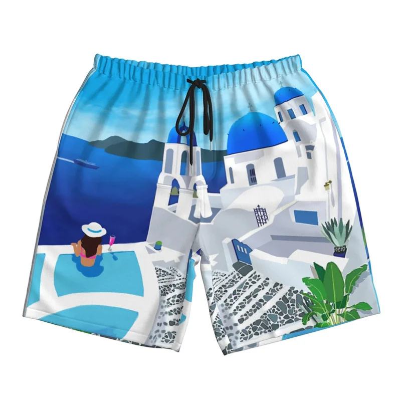 

Летние повседневные шорты с геометрическим узором для мужчин, свободные дышащие пляжные шорты для отдыха на открытом воздухе, быстросохнущие спортивные шорты для серфинга