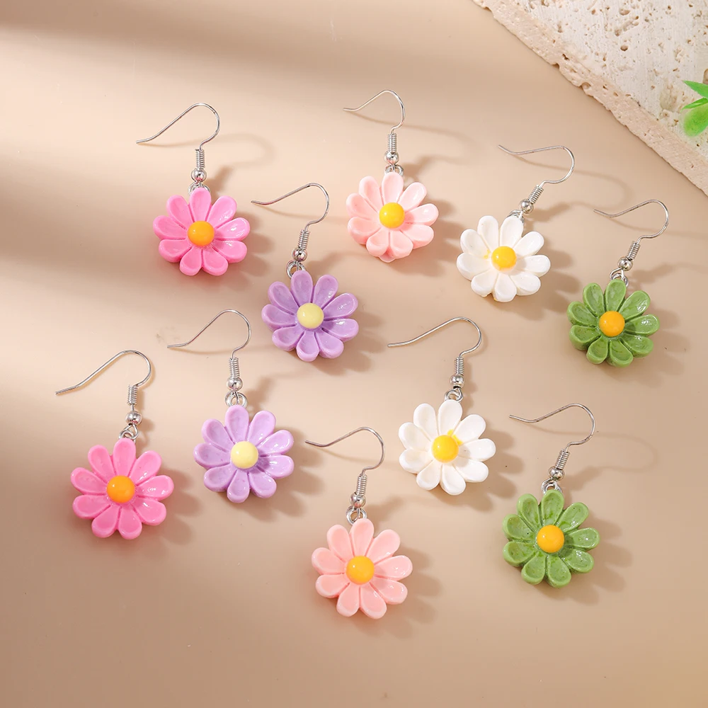 Aihua 10 stücke Neue Nette Mini Kawaii Blumen Ohrring Set Acryl Cartoon Blume Charme Ohrringe Frauen Mädchen Trendy Schmuck Geschenke – Detail 6