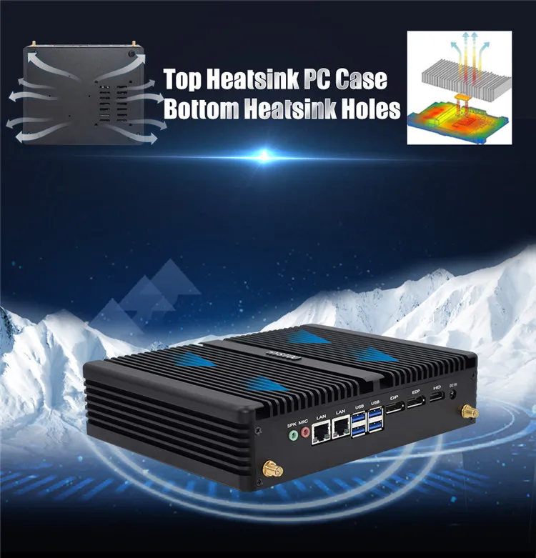 كمبيوتر صغير بدون مروحة منخفض الطاقة مع كور I5 8250U DDR4 RAM ثنائي LAN جديد-قابس الولايات المتحدة/الاتحاد الأوروبي كمبيوتر صناعي #6