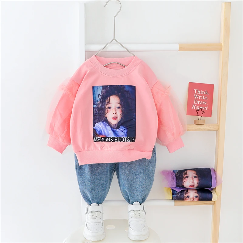 

Spring Girls Clothing Sets Toddler Kids T Shirt Jeans Infant Casual Clothes Baby Outfits Children 2 Piece Suit Princess Costume