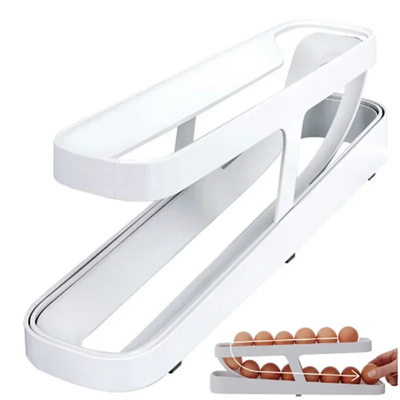 1pc Automatic Scrolling Egg Rack Holder Tray Rolldown Refrigerator Egg Dispenser Kitchen Fridge Storage Box  food storage