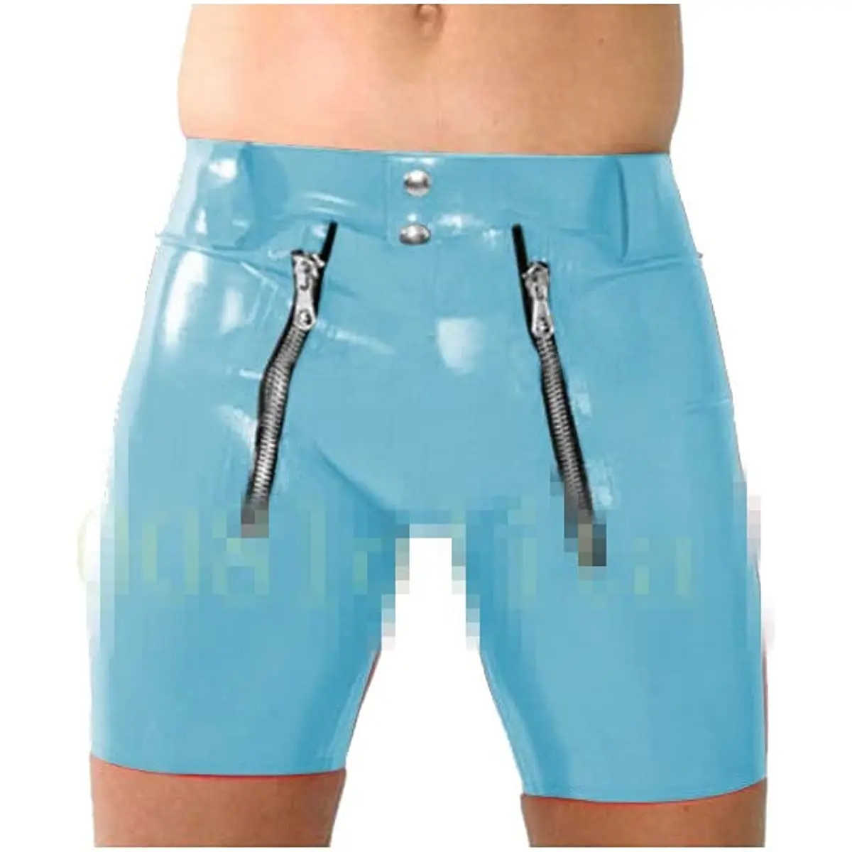 

Latex Rubber Gummi Light Blue Sports Tight Shorts with Zipper Size XXS~XXL,Custom Made
