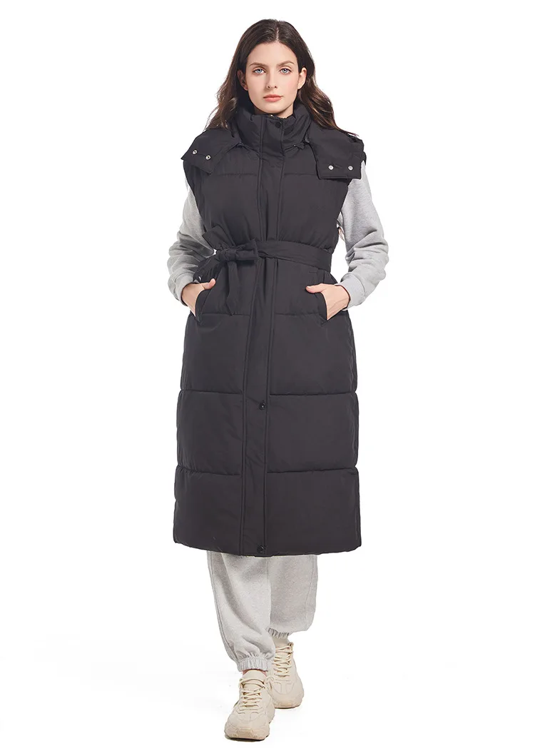 

2024 New Women's Long Slim Fit Cotton Hooded Warm Down Cotton Vest Jacket Waistcoat