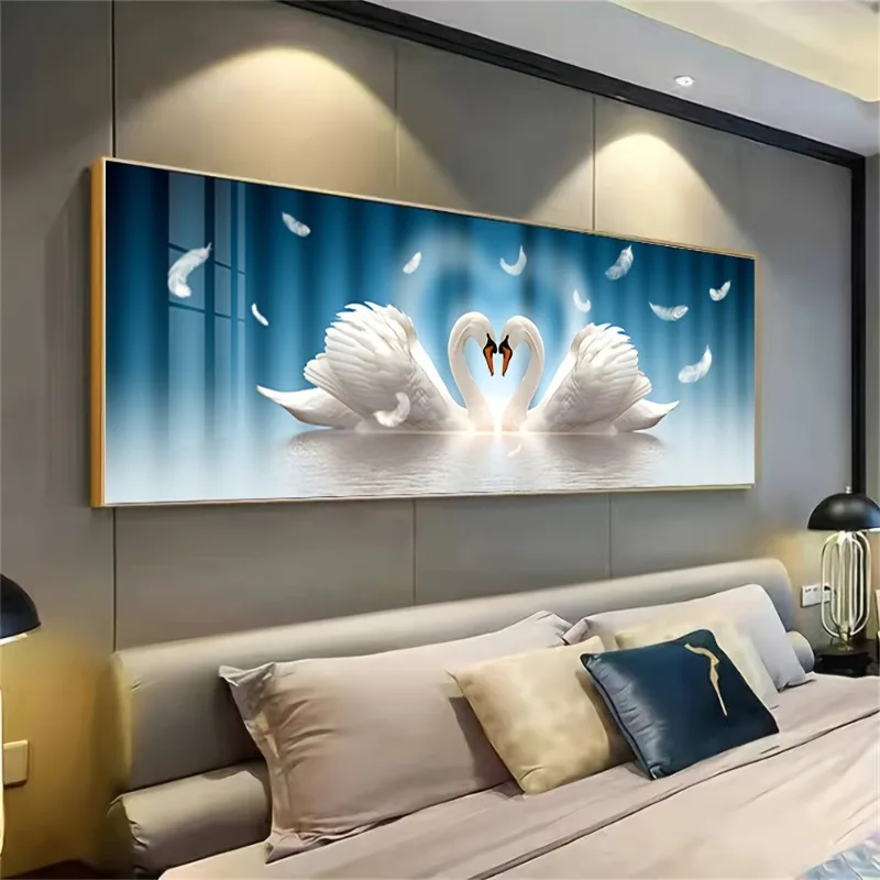 Canvas Wall Art Print Love Theme – Elegant Swan Couple in Classic & Modern Style, Unframed Large Wall Decor Poster Indoor Use