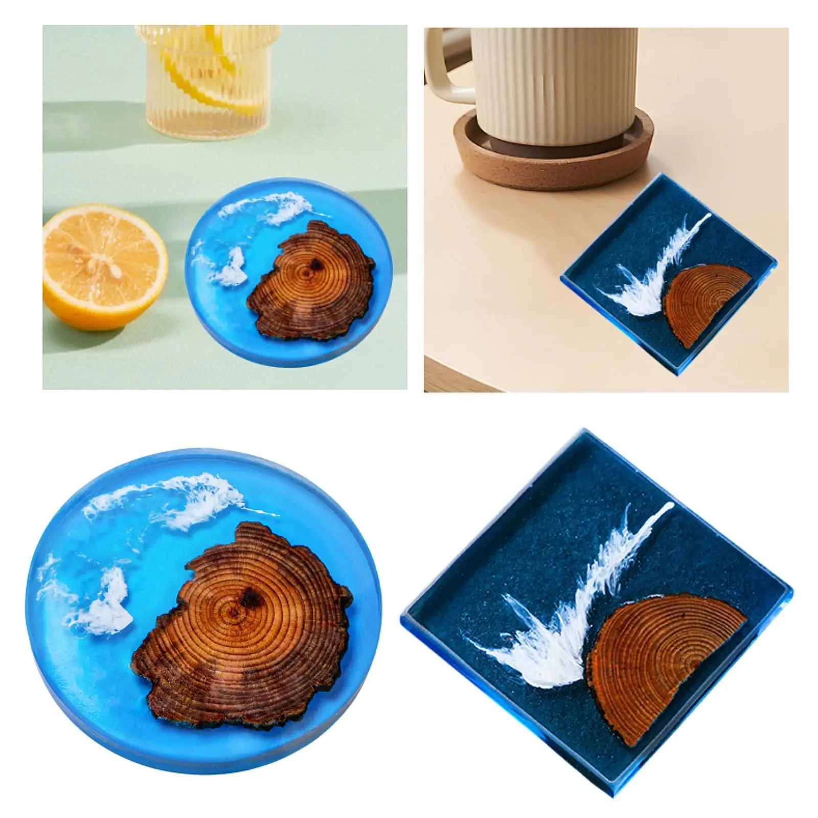 

6x Resin Drink Coasters Modern Wooden Coasters Set for Home Restaurant Hotel