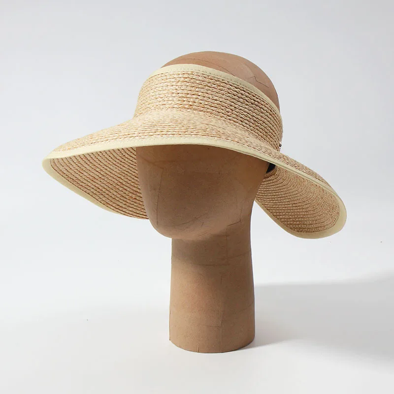 Verão Mulher Raffia Sun Chapéus Anti-UV Feminino Ao Ar Livre Viseira Caps Hand Made Cap Palha Casual Sombra Chapéu Vazio Top Hat Praia Gorras