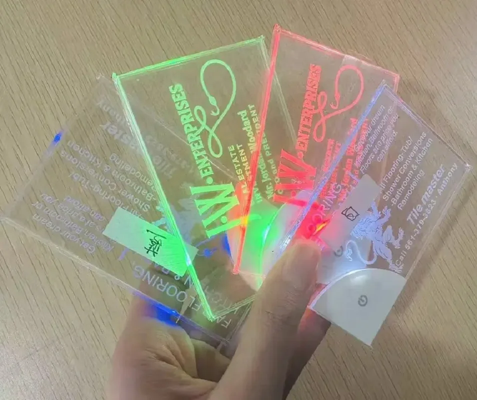 New Customized Transparent Light Up Name Card Product Flashing Glowing LED Advertising Acrylic Rectangle Luminous Business Card