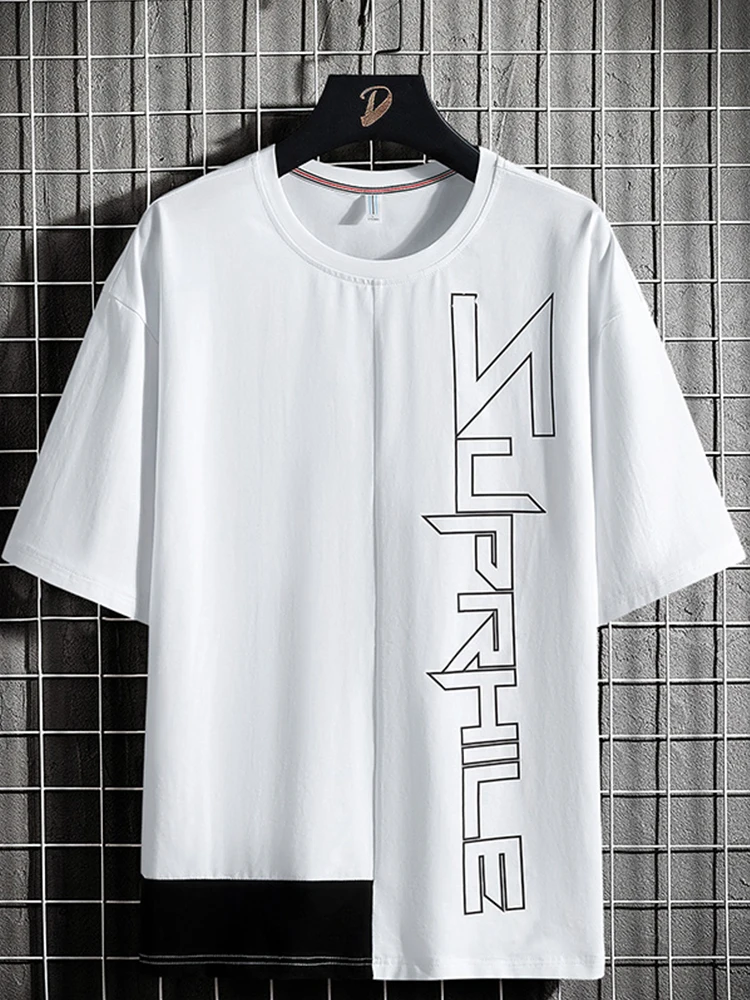 Plus Size Summer Oversized T Shirt Men Streetwear Hip Hop Harajuku T-shirts Male Patchwork Letter Print Tops Tees 6XL 7XL 8XL