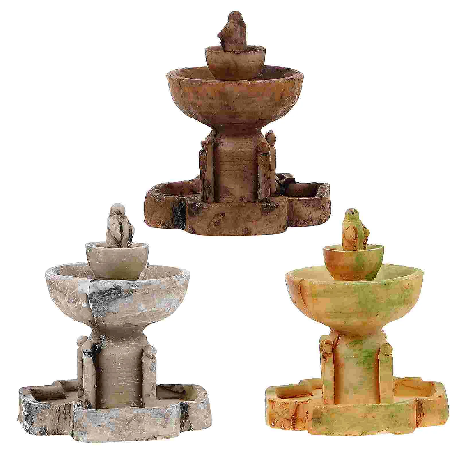 3 Pcs Cartoon Micro Landscape Fountain Fake Decor Outdoor Scenery Simulation Mini Statue