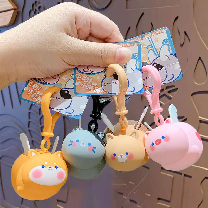 Cartoon Chubby Pull String Flying Small Animal Keychain Pendant Creative Funny Cute Flying Rabbit Pig Tiger Stress Relief Toys