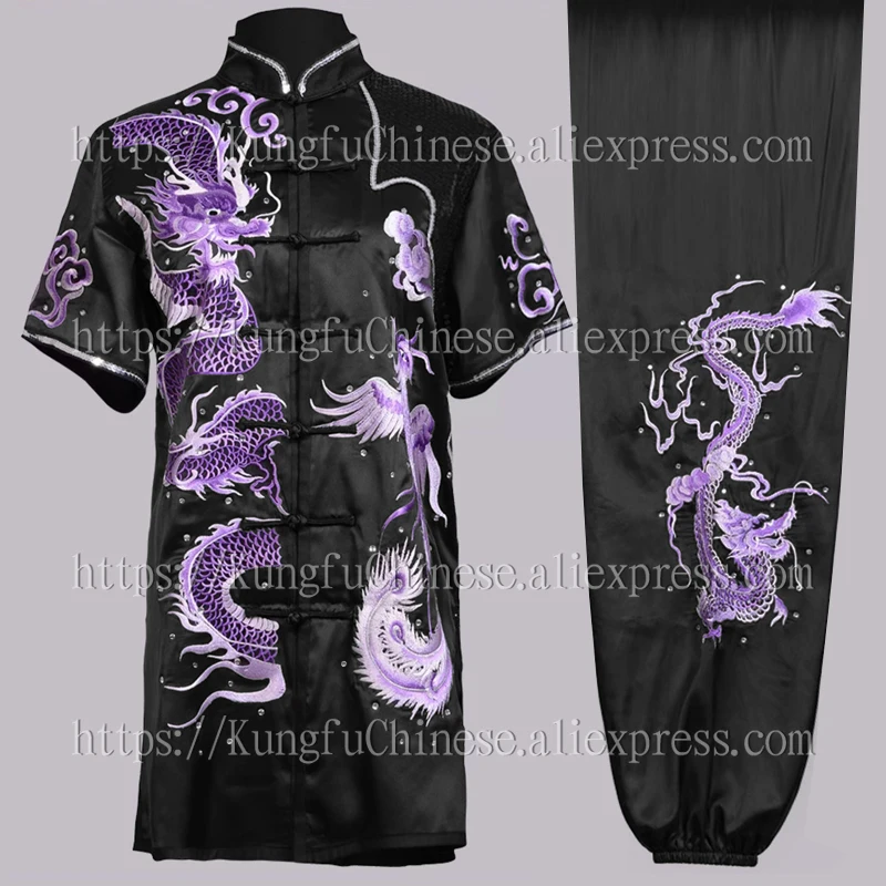 

Upscale Embroidered dragon phoenix Wushu uniform Kungfu suit garment Changquan outfit for woman man girl boy kids adults unisex