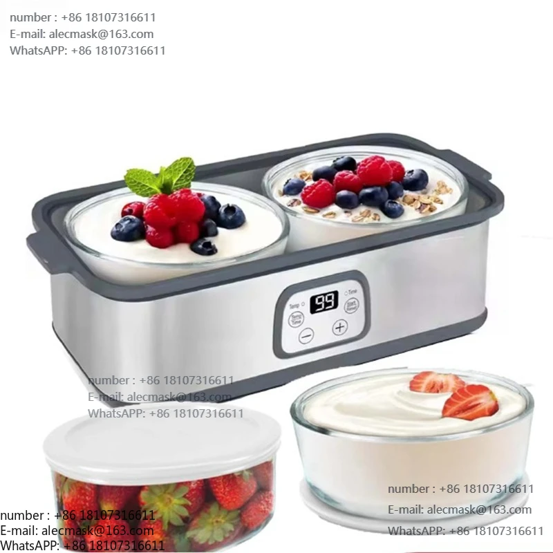 

Electric yogurt maker with adjustable time and temperature control, two 1-quart containers, suitable for home use.