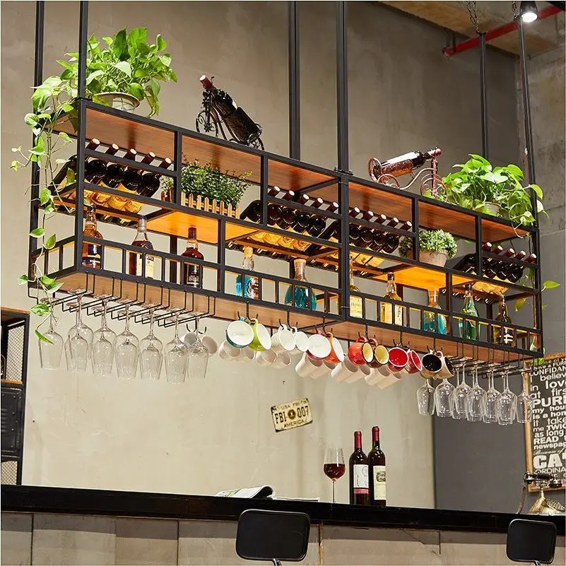New industrial style household wrought iron wine rack bar wine cabinet bar grape hanging shelf multi-tiered wine glass holder