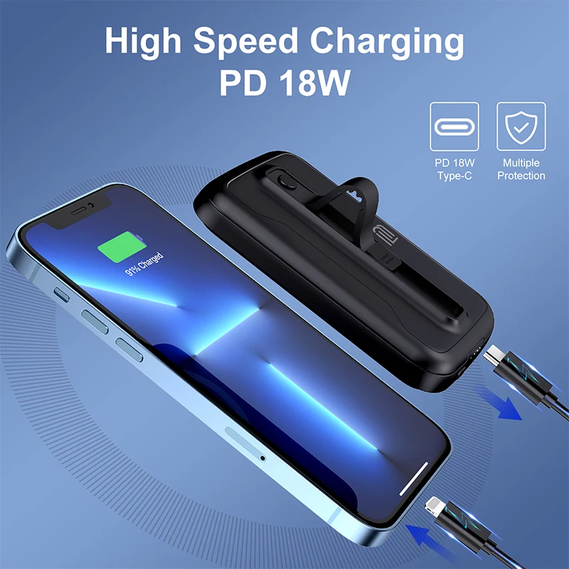 Wireless Magnetic Charging PD18W 5000mAh Portable Mini Power Bank Outdoor Mobile Power Type-c for iPhone 15 14 13 12 Android etc