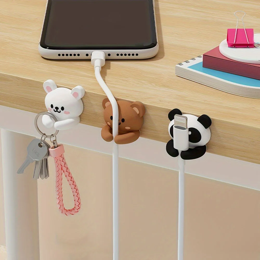 Desktop Cute Cable Organizers Holder Clips Winder Clips Desk Self-Adhesive Mobile Phone Data Cable Management Wire Cord Holder