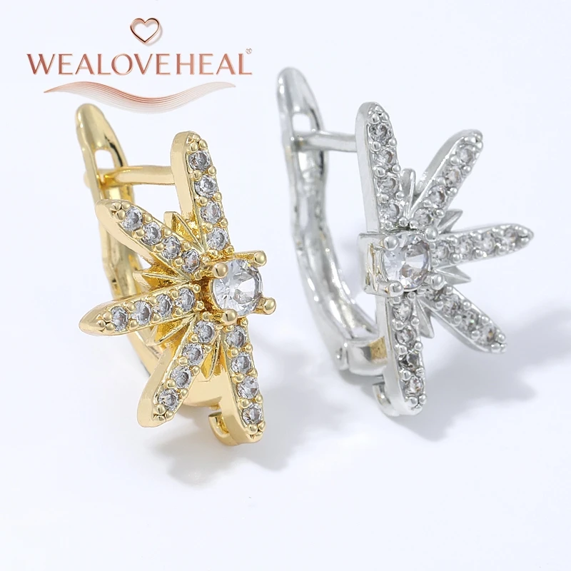 schmuckherstellung zubehör, 1 Paar 18K vergoldete Messing-Stern-Sonnenstrahl-Ohrringhaken mit Mikro-Pavé-Zirkonia und offenem Öhrchen für DIY-Schmuckherstellungszubehör – Detail 16