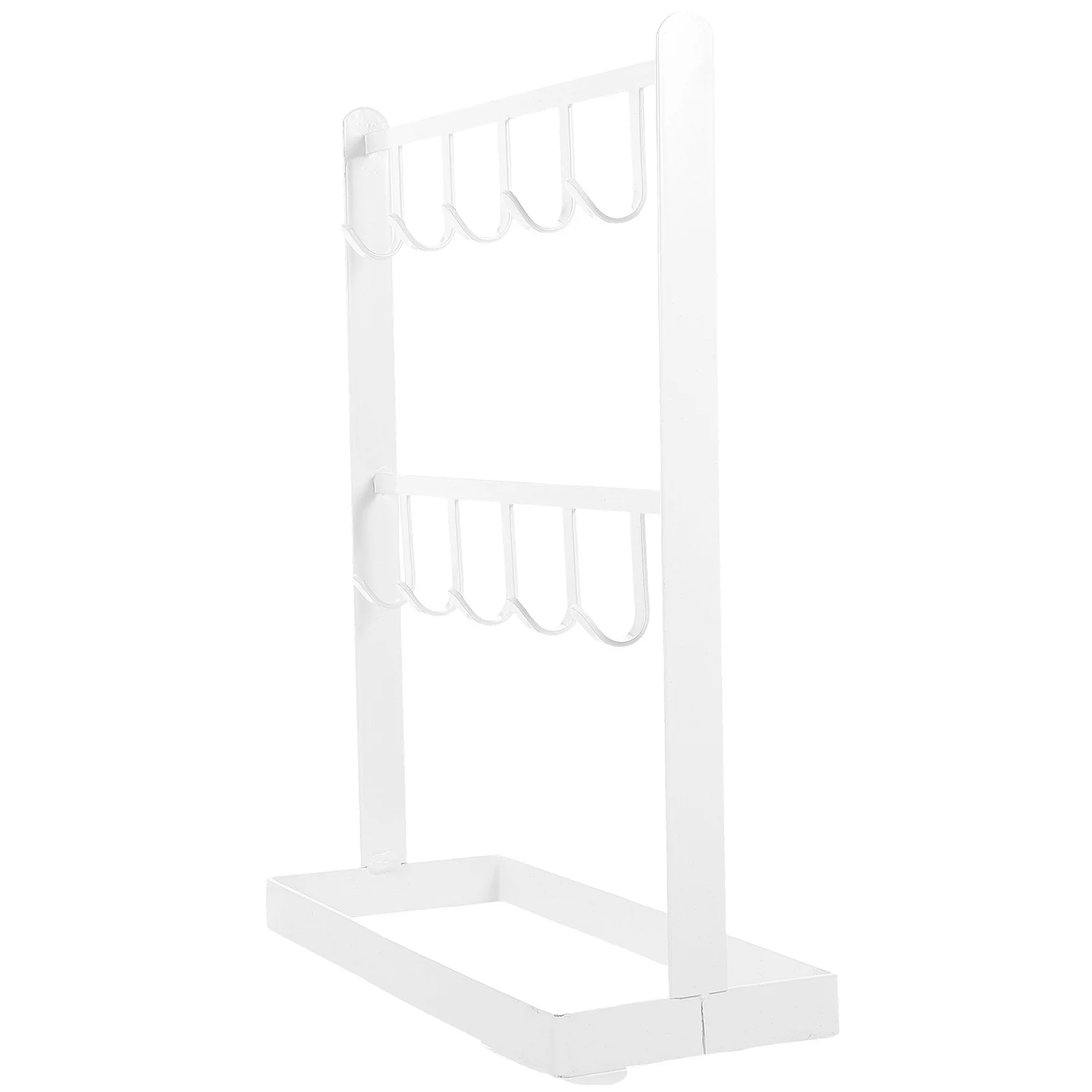 Two Tier Jewelry Organizer Hanging Ornament Storage Rack Metal Frame Wood Base for Necklaces Rings Earrings Watches Holder