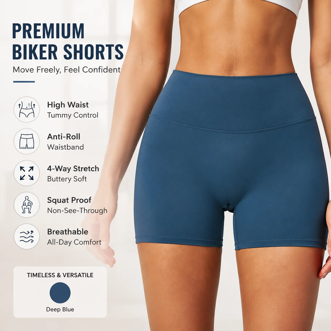 Premium Women's Seamless High Waist Biker Shorts Tummy Control Yoga Shorts with Anti-Roll Waistband Squat Proof Workout Bottoms