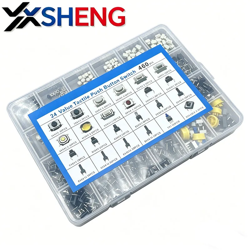 24 Values Tactile Push Button Switch 460PCS SMD Micro Momentary Tact Switch Assortment Kit For Car Remote Control With Box