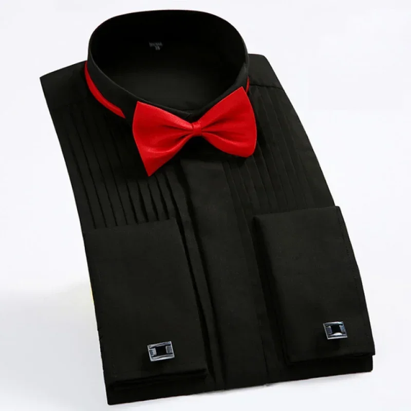 

Мужская Однотонная рубашка под смокинг, Классическая деловая рубашка с длинным рукавом и воротником «Ласточка»