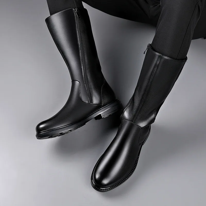 

Мужские повседневные высокие ботинки «Челси» в британском стиле, оригинальная кожаная обувь, ковбойские осенне-зимние ботинки, длинные мотоциклетные ботинки