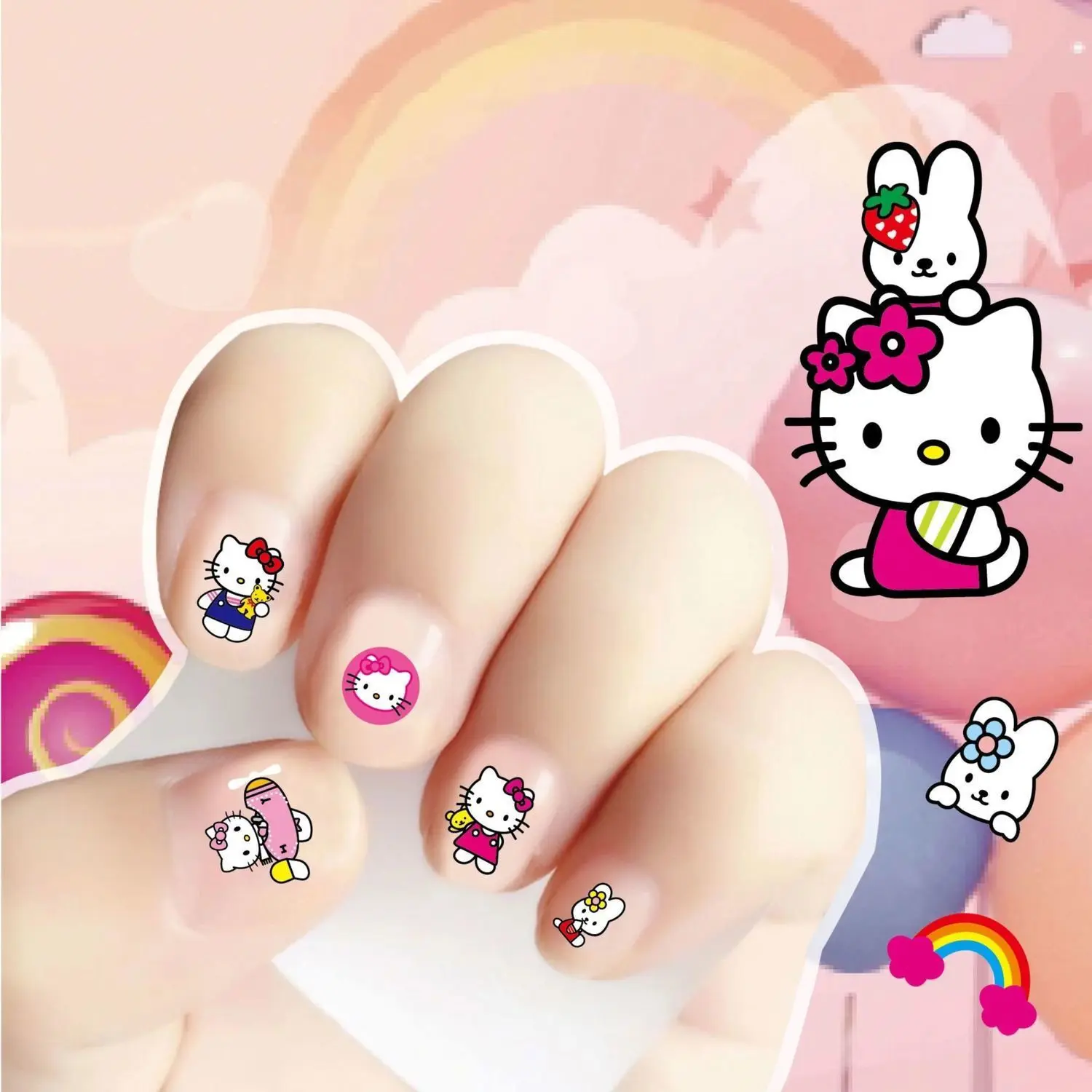 5sheet/set Hello Kitty Cartoon 3DNail Stickers Press on Nails Sanrio Melody Kuromi Nail Art Decoration Fun Anime Nail Art Decals