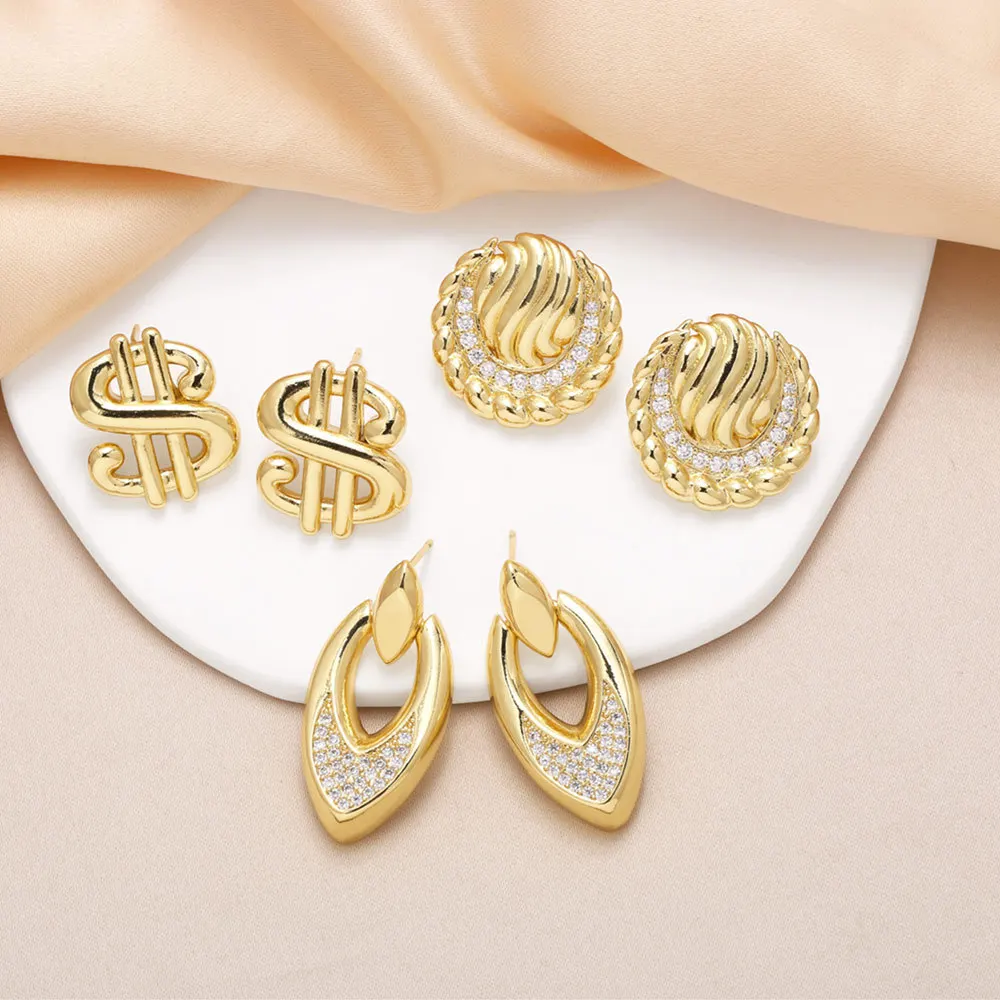 new design Dollar stud earrings 2024 trend jewelry for women brass charm