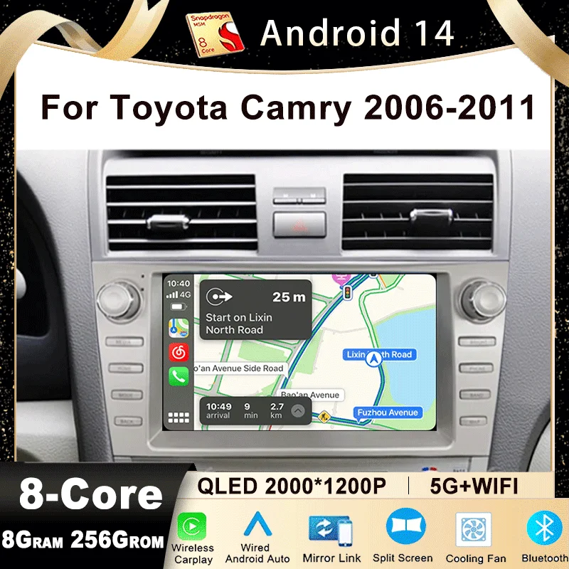 Android 14 Car Radio For Toyota Camry 6 XV 40 50 2006-2011 GPS Stereo Navigation Multimedia Player Autoradio Carplay 5G WIFI DSP