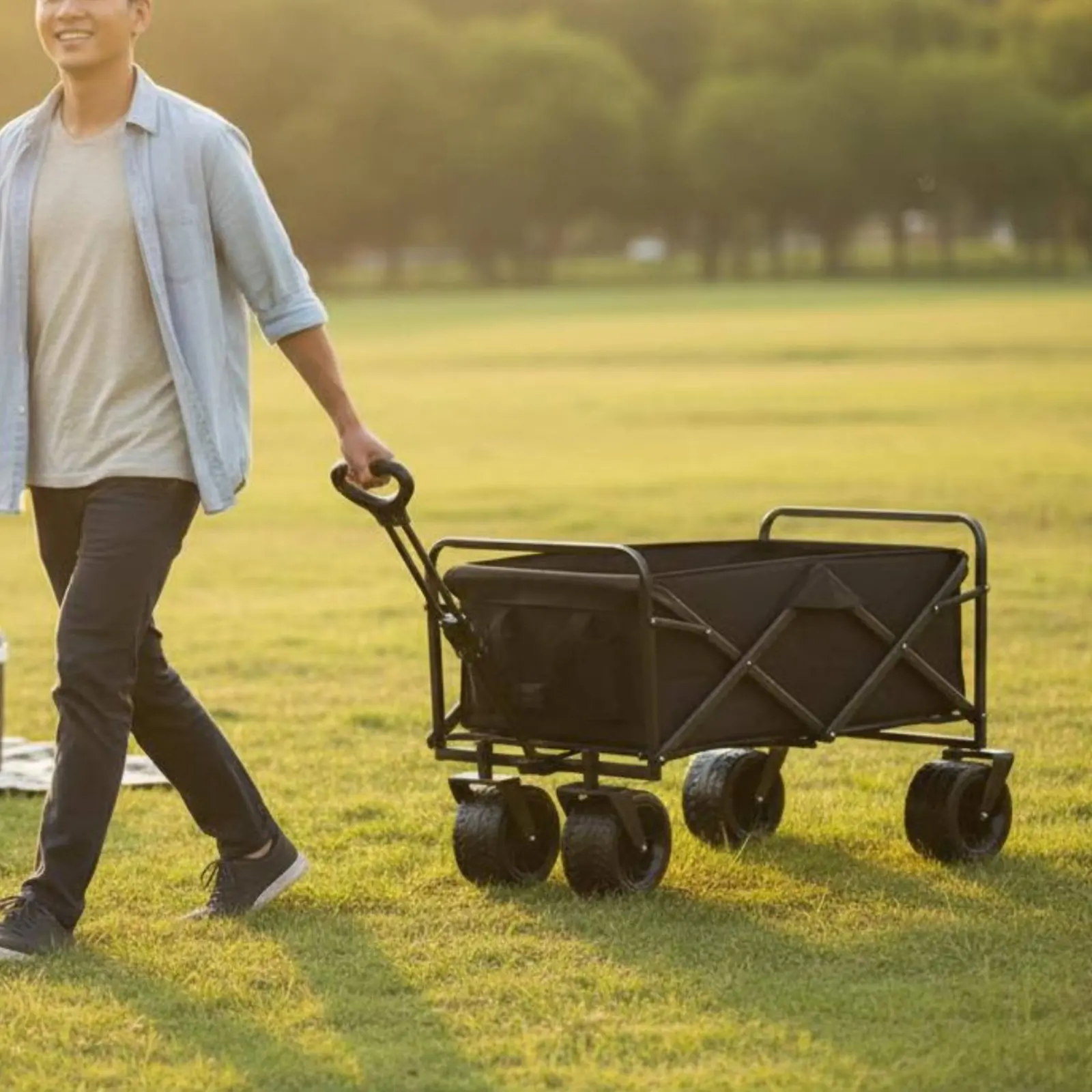 

Foldable Outdoor Wagon Portable Multi-Terrain Beach Wagon Sturdy Duty Garden Trolley 360° Rotating Wheels for Outdoor Meal