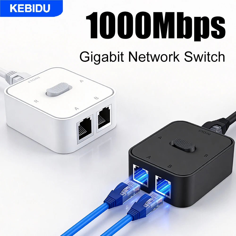 

KEBIDU 2Port 1000Mbps RJ45 Splitter Switch 2 In 1 Out/1 In 2 Out Gigabit LAN Connector Coupler For PC Laptop TV Box Plug & Play