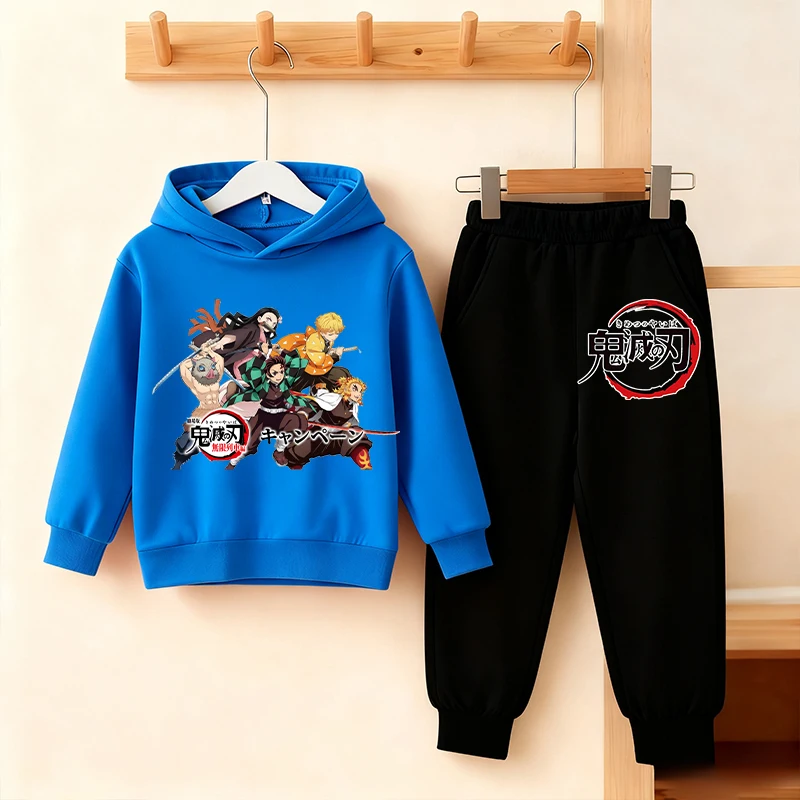 

Demon Slayer Anime Hoodie Pants Set Children Hooded Sweatshirt Outerwear Pants Set Boys Girls Tops Autumn Pullover Clothing Gift