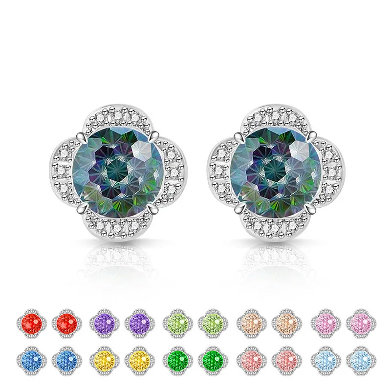 925 Sterling Silver Stylish Simple Millennium Cut High Carbon Diamond Clover Earrings