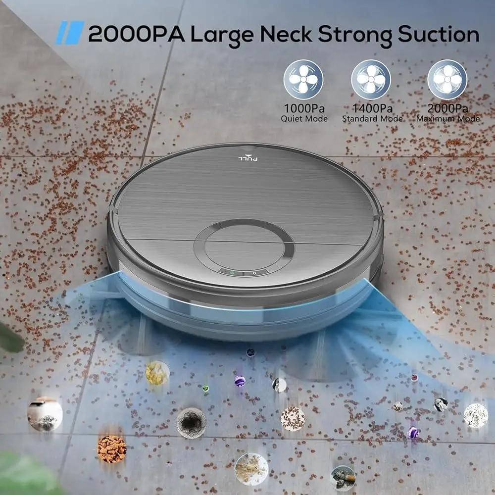 로봇 진공 걸레 콤보 2 in 1 최대 흡입 2000Pa 자체 충전 스마트 앱 원격 제어 180분 런타임 엣지 청소 낙하 방지