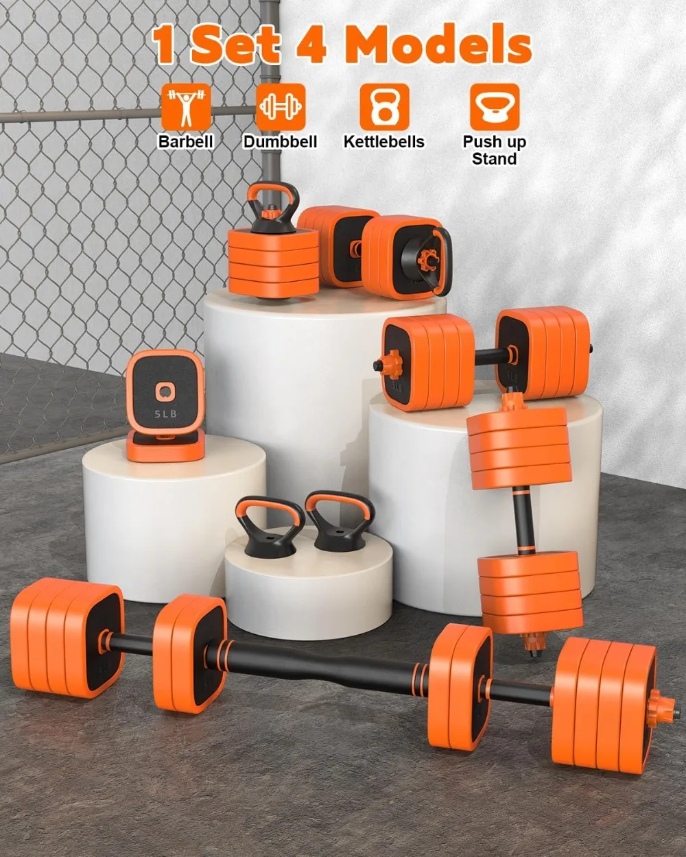 Adjustable Dumbbell Set 2-in-1 45/65/85 lbs Barbell Kettlebell Push Up Stand Home Gym
