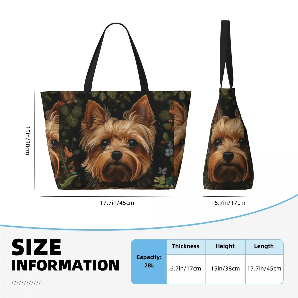 Cute Yorkshire Terrier With Flowers Beach Travel Bag, Tote Bag Personality Shopping Travel Birthday Gift Multi-Style Pattern