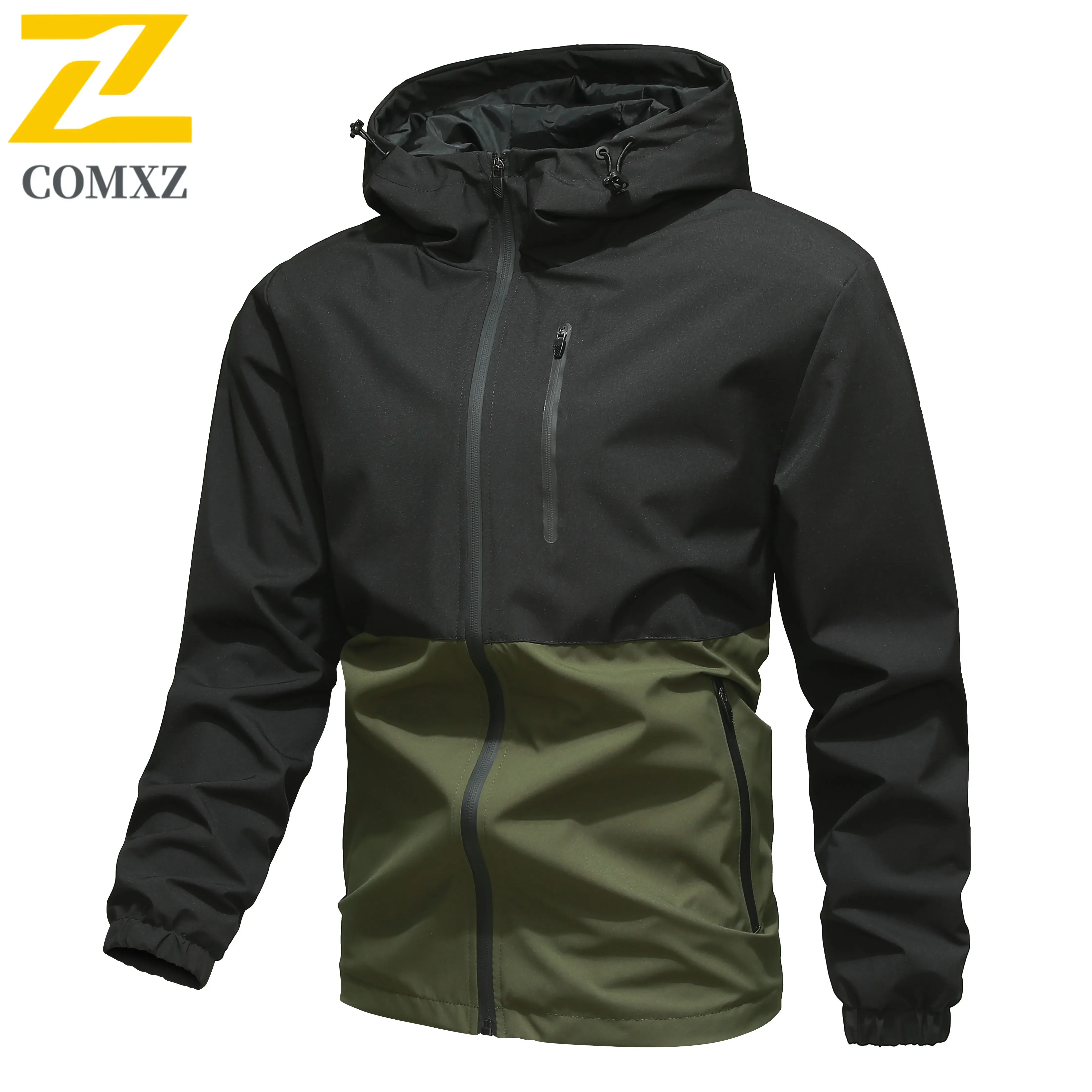 Autumn New Casual Men's Jacket High Quality Retro Splicing Windproof Windbreaker Mountain Camping Fishing Waterproof Hooded Coat