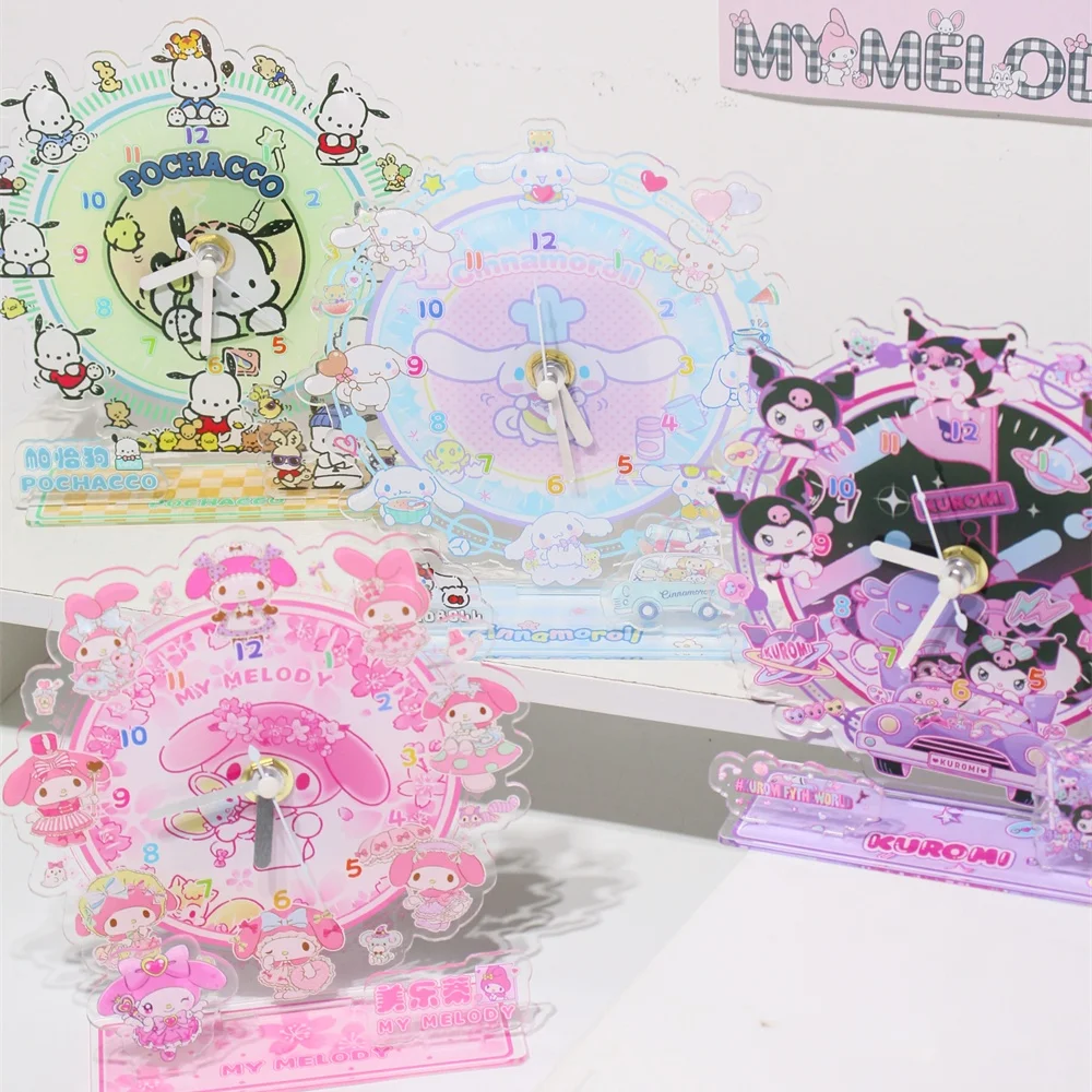 Orologio Sanrio Cinnamoroll Kuromi Melody Pochacco Batteria da tavolo Sveglie Decorazione Home Office Regali di Natale