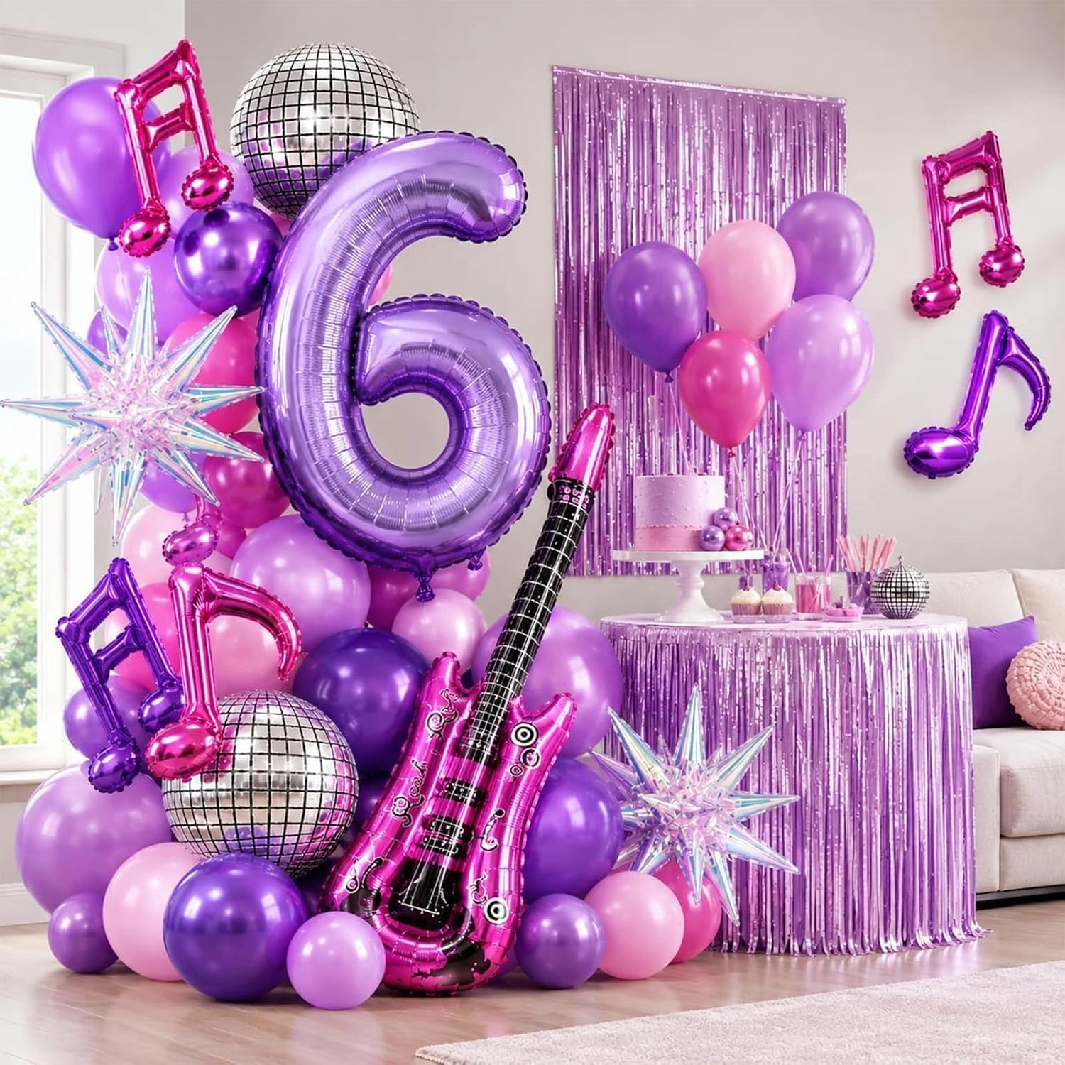 17-teiliges Kpop-Geburtstagsdekorationsset mit Discokugel, Musikgitarre, Ballon, lila Mädchen-Geburtstagsparty-Geschenken, Baby-Shower-Party-Zubehör – Detail 6