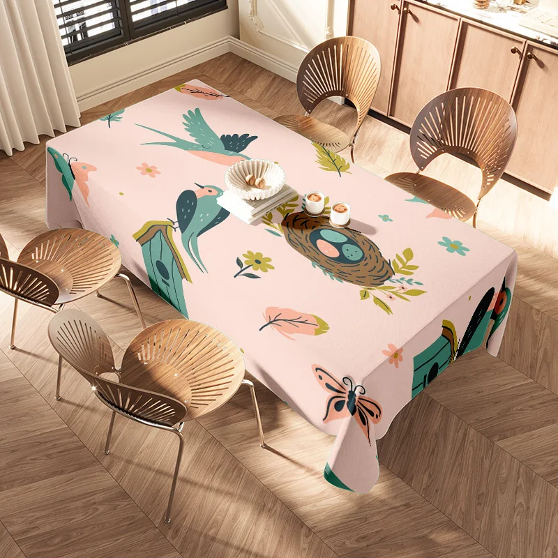 Trendy Spring Floral Tablecloth Modern Dining Room Decor for Home Decoration Universal Use Size 150x230cm (Light Pink) Free Ship